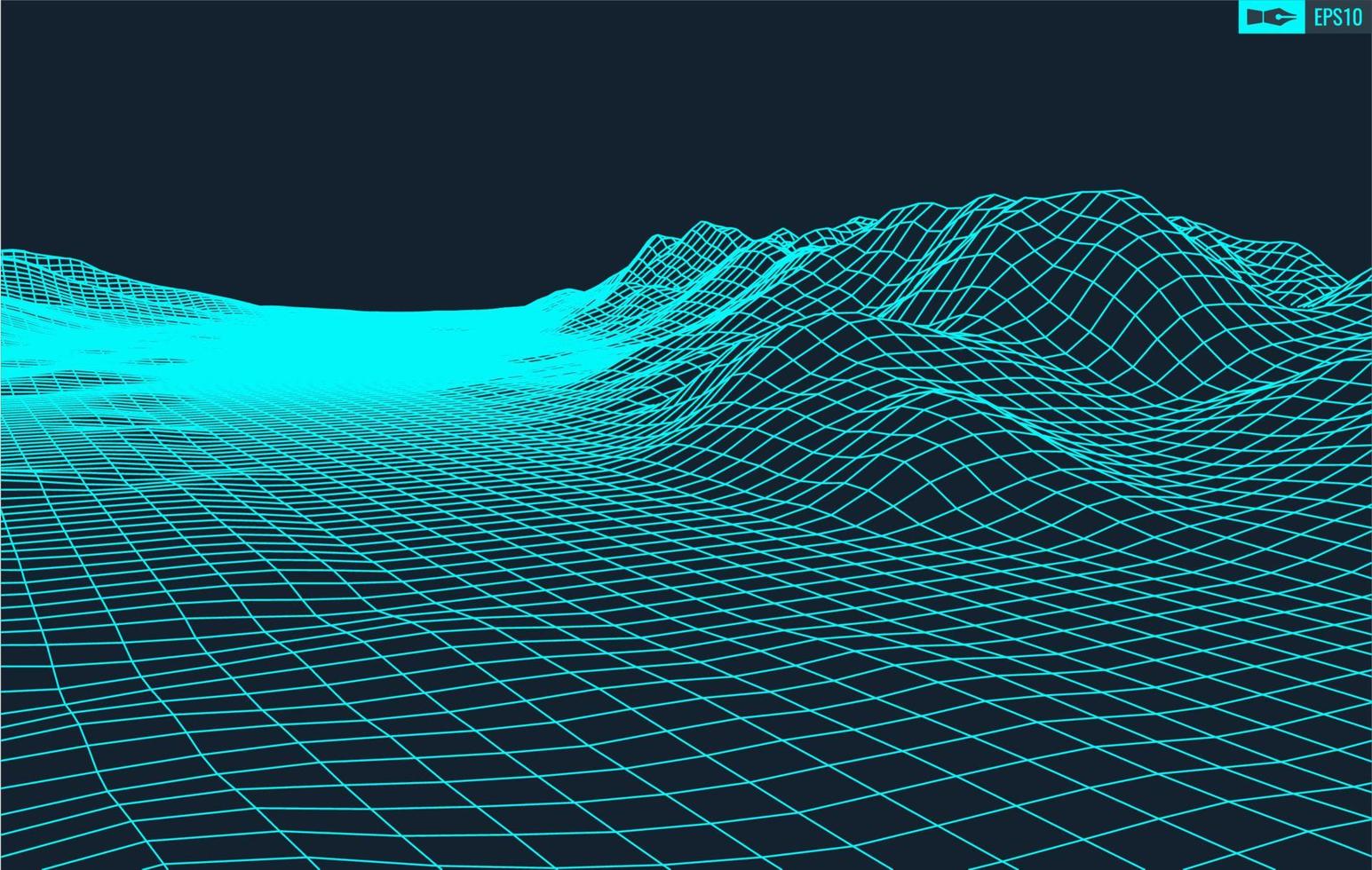 3d estructura alámbrica terreno gran angular eps10 vector