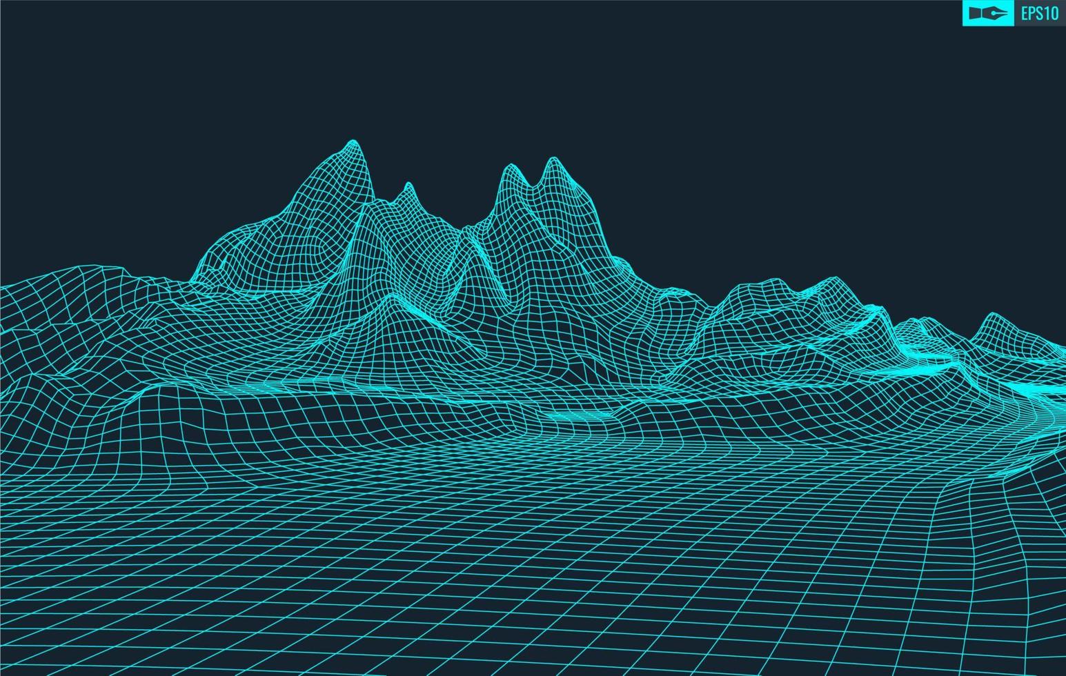 3d estructura alámbrica terreno gran angular eps10 vector