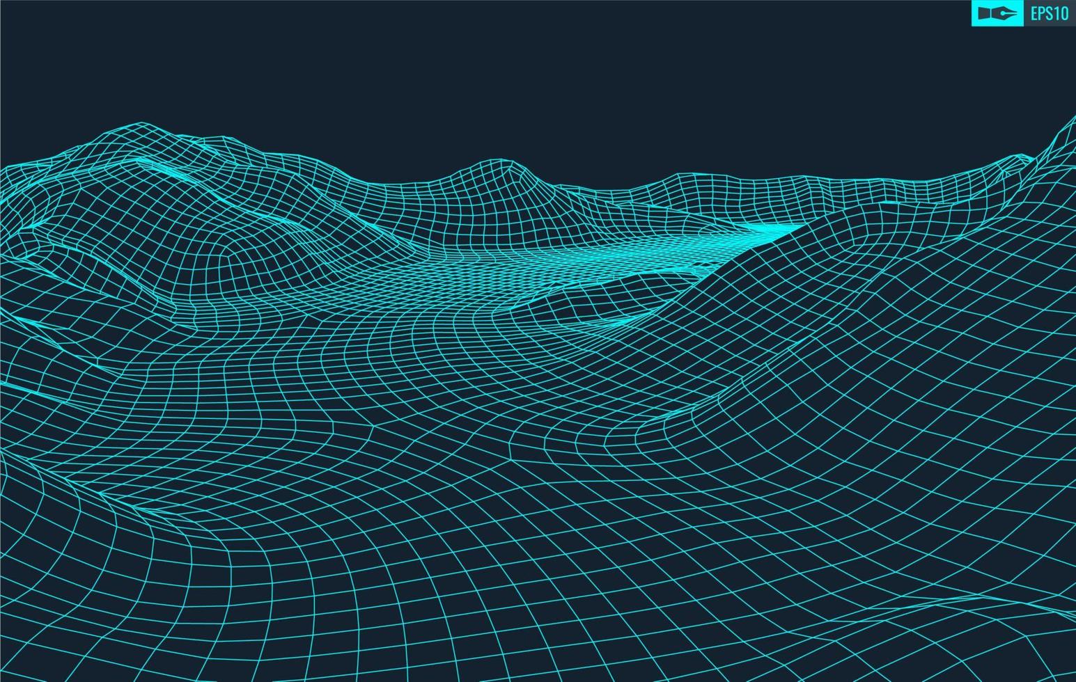 3d estructura alámbrica terreno gran angular eps10 vector