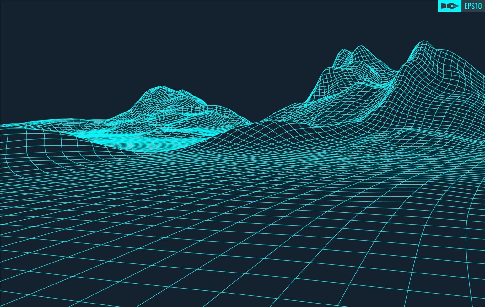 3D Wireframe Terrain Wide Angle EPS10 Vector