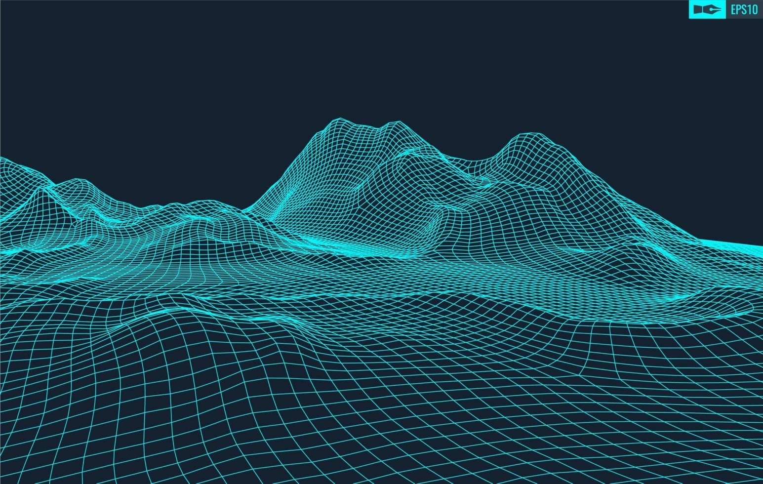 3D Wireframe Terrain Wide Angle EPS10 Vector