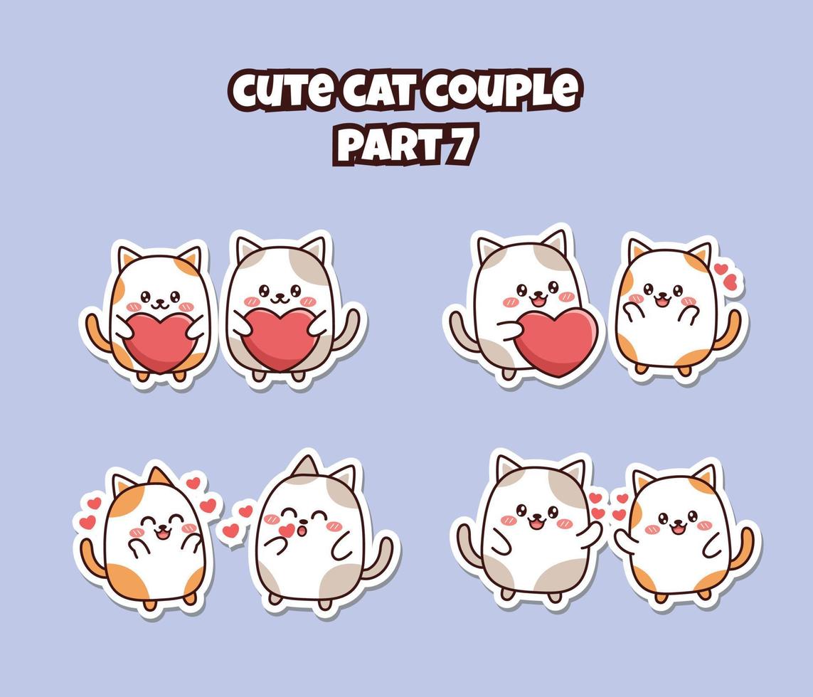 conjunto de linda pareja kawaii gatito para pegatina de redes sociales emoji enamorarse emoticono vector