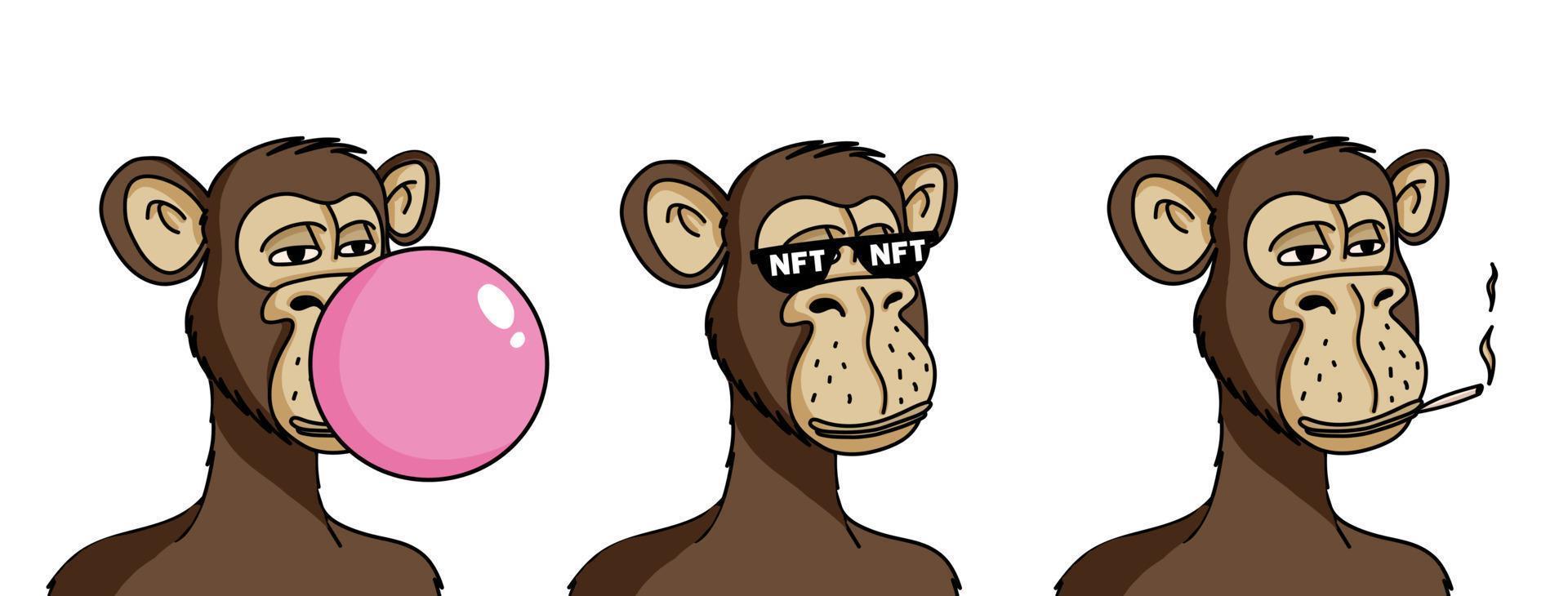 Bored ape NFT isolated on white background. Non fungible token blockchain  monkey vector illustration 12626849 Vector Art at Vecteezy