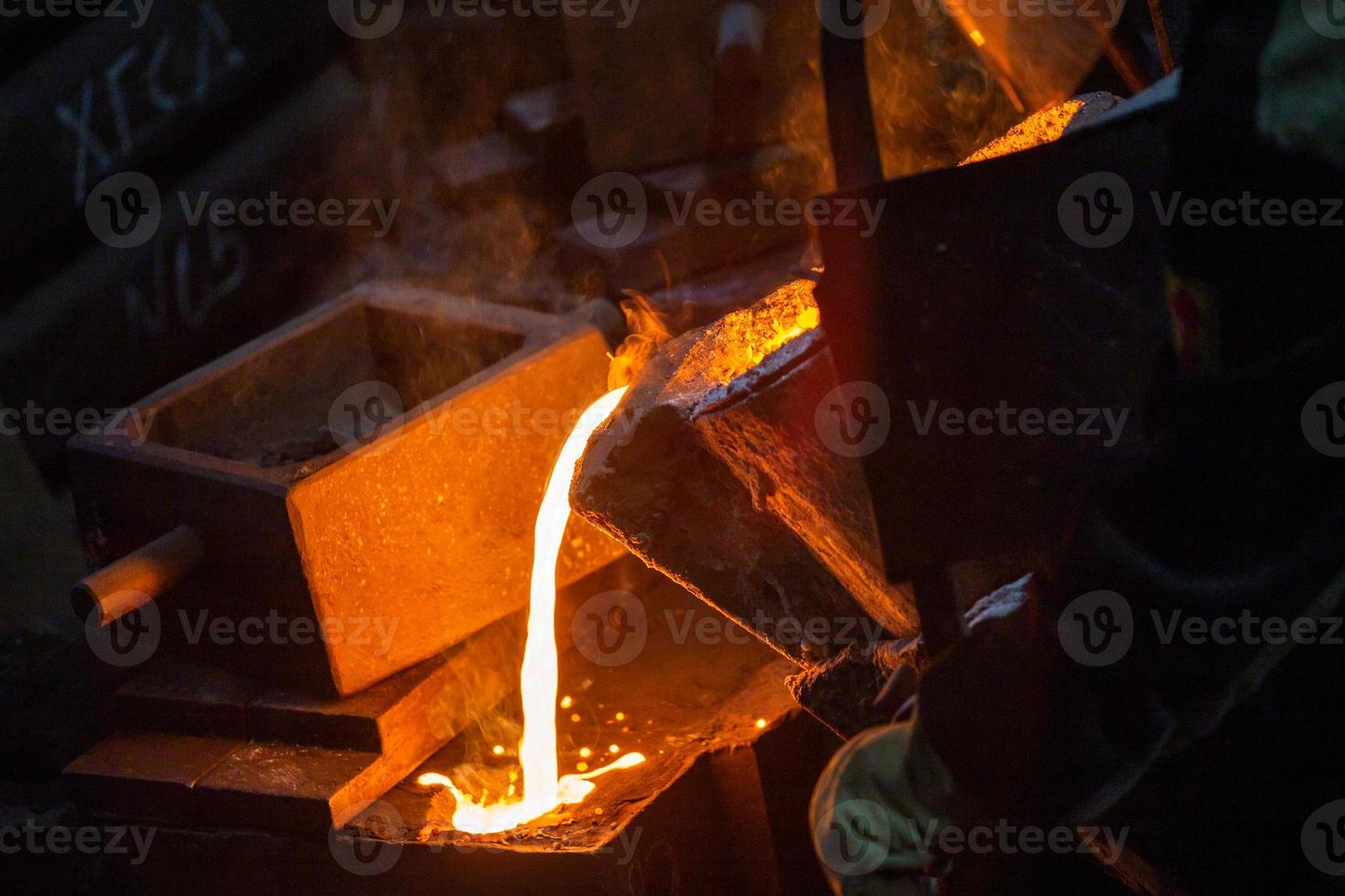 Closeup view of industrial chill casting. The process of for filling