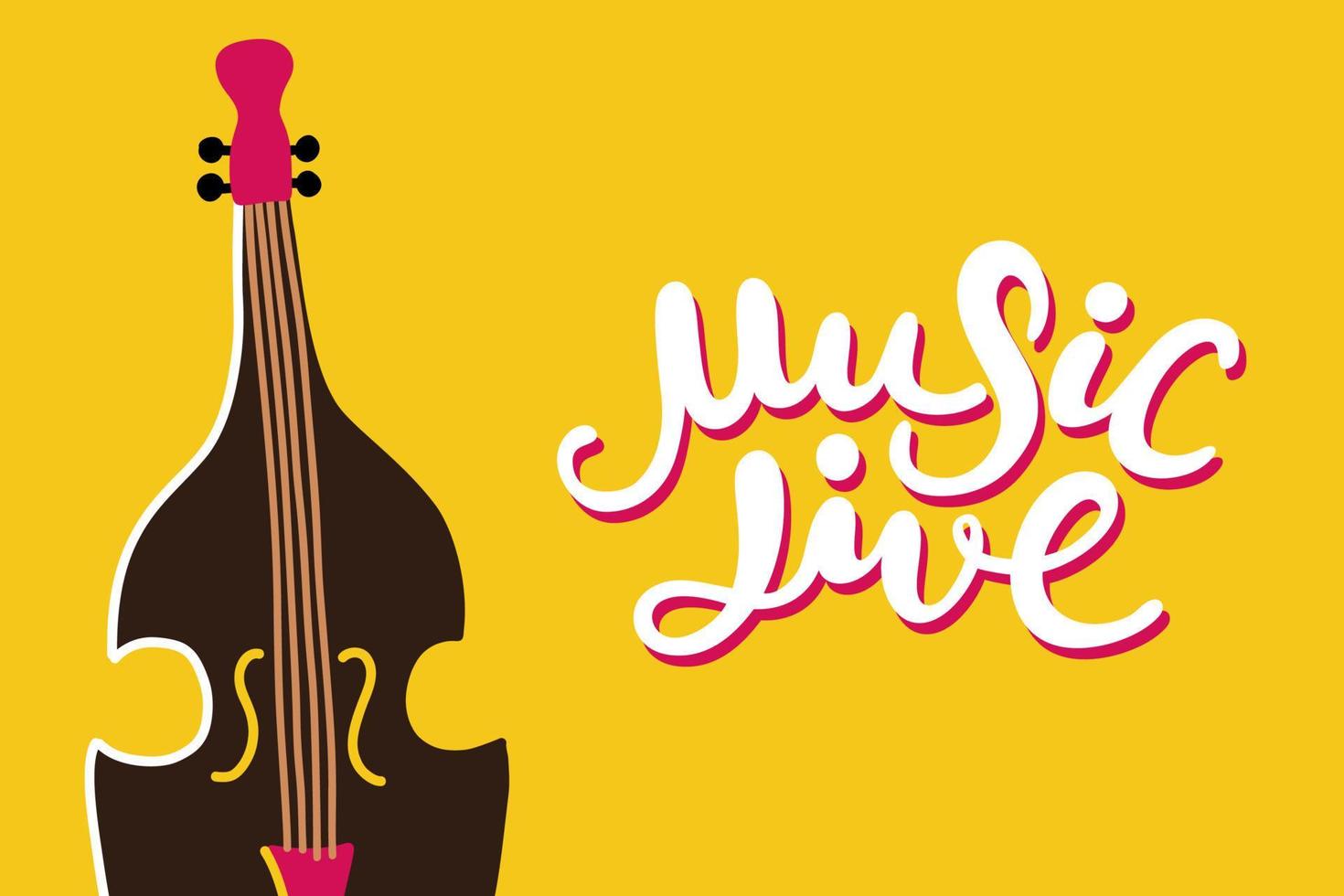 Music live lettering poster with double bass vector