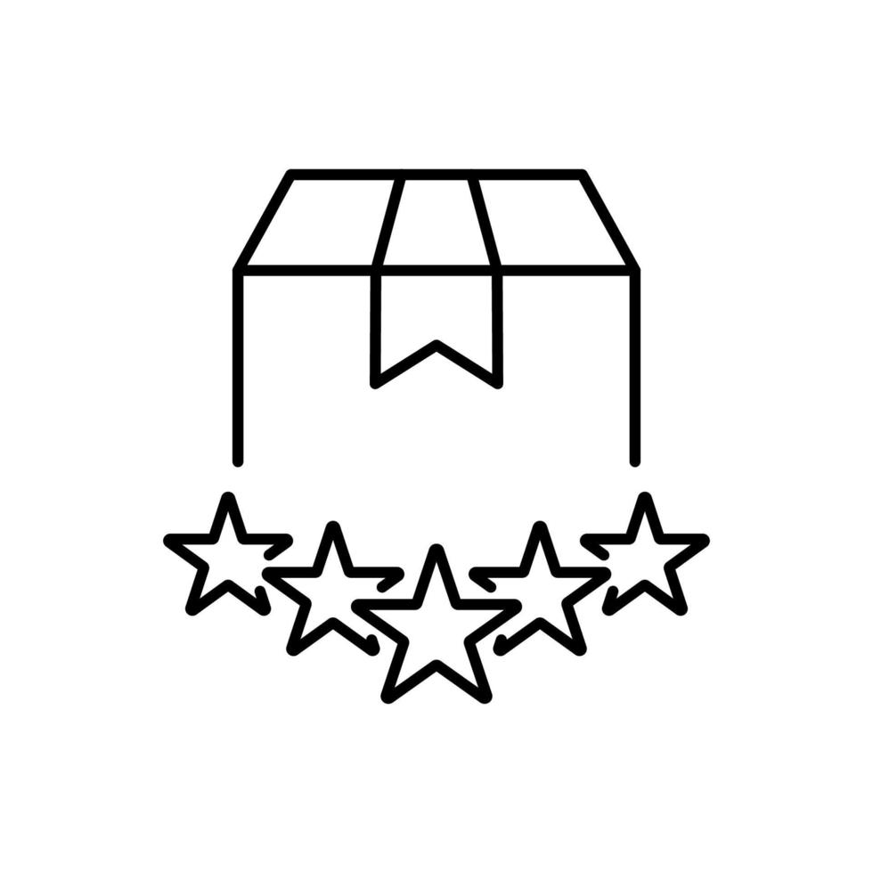 Five Stars Positive Evaluate of Delivery Line Icon. Satisfaction Customer Top Quality Shipping Linear Pictogram. Success Feedback Deliver Outline Icon. Editable Stroke. Isolated Vector Illustration.
