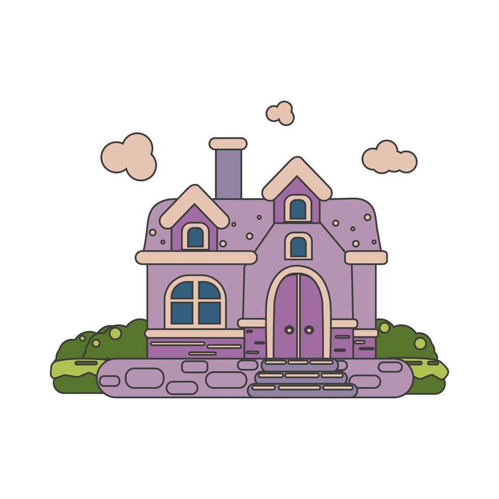 a fabulous house with a chimney a high porch and windows on the roof vector