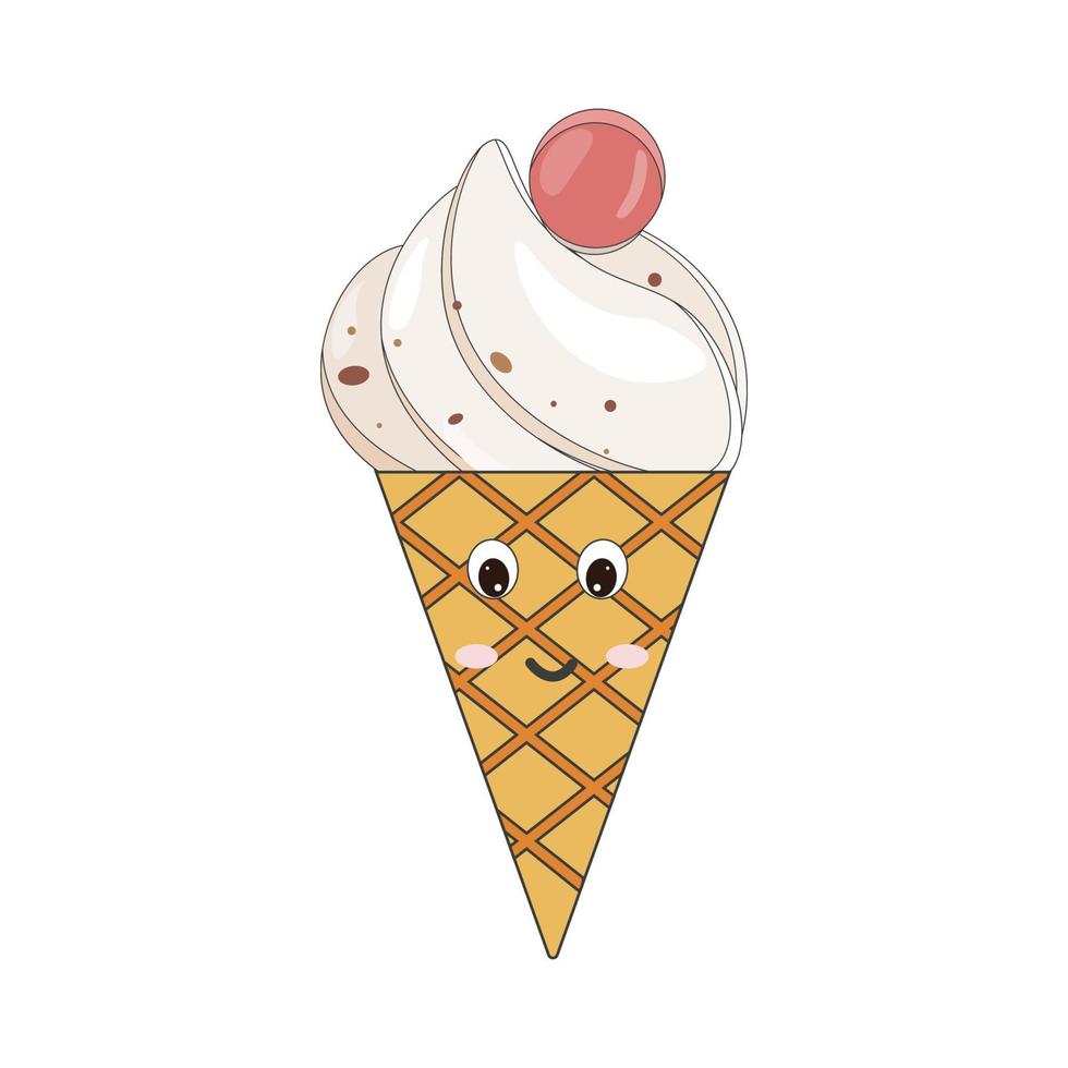 cherry ice cream sprinkled with chocolate chips in a waffle cone vector