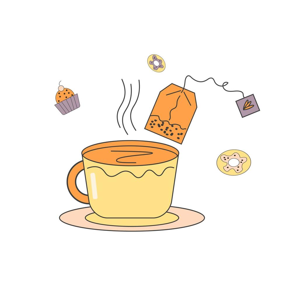 a cup of tea in the style of a doodle tea party vector