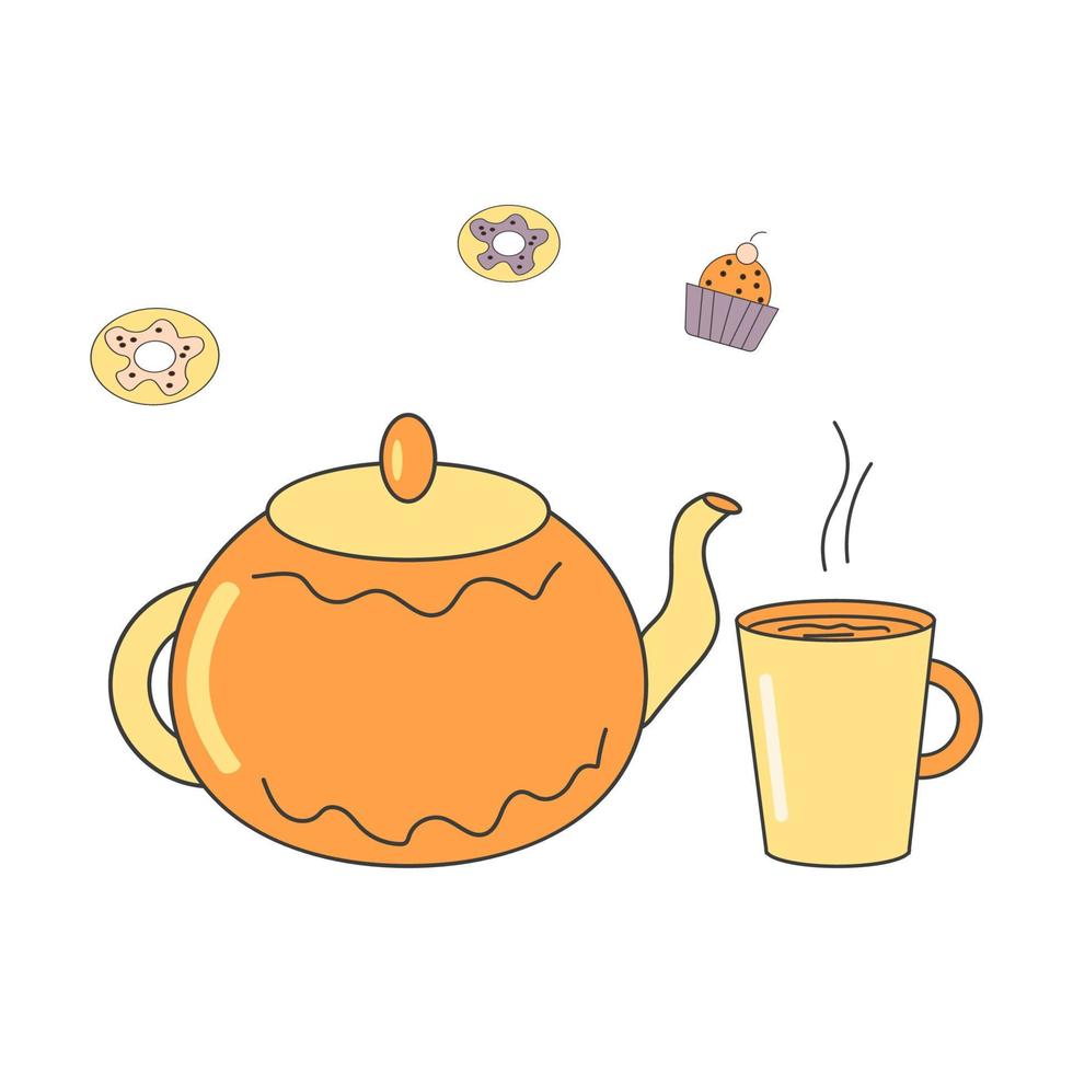 teapot with a cup of delicious fragrant tea vector