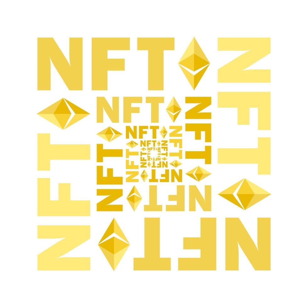 NFT token in crypto artwork. Banner Non-fungible token. NFT  non fungible token in blockchain technology in digital crypto art. ERC20 cryptocurrency and art vector