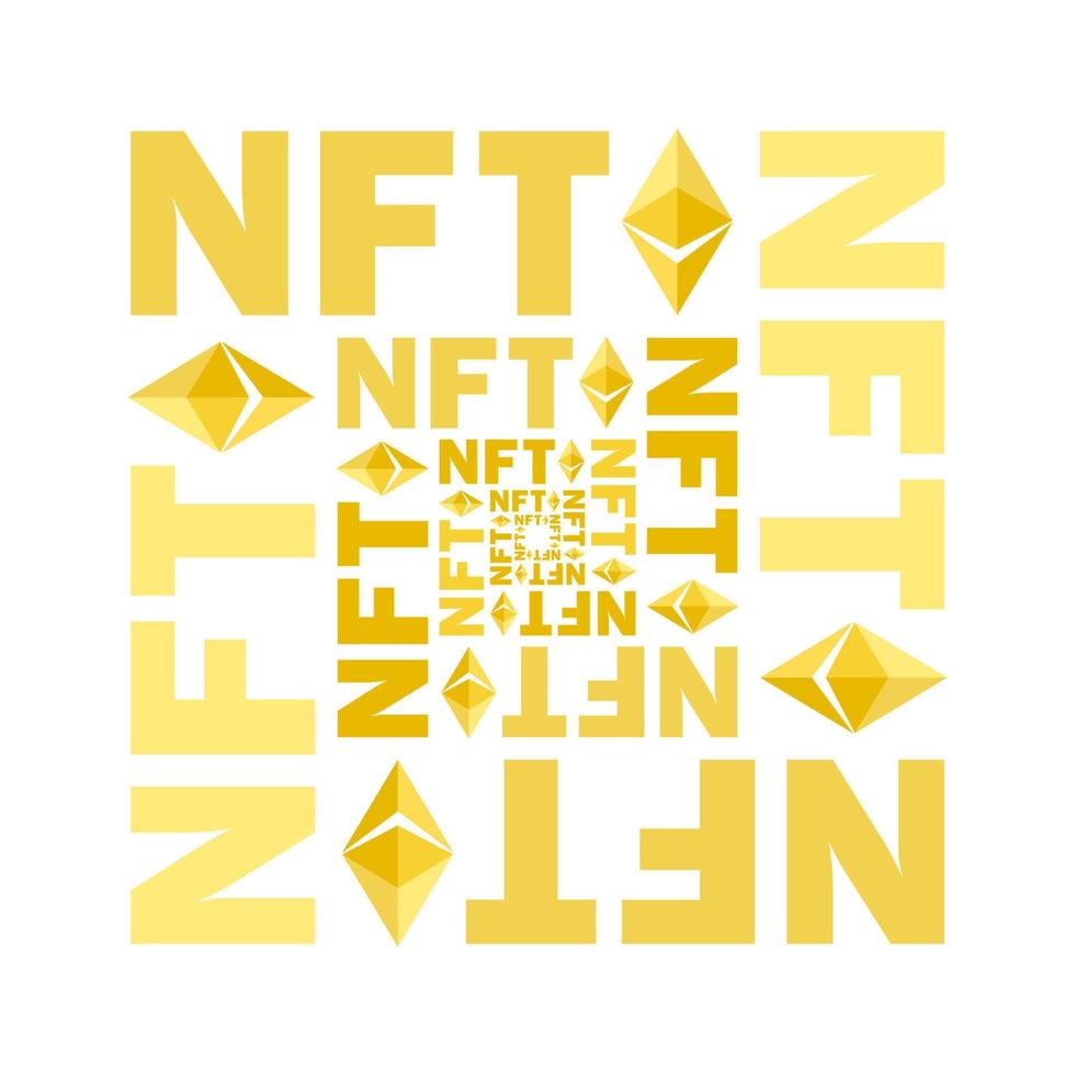 token nft en ilustraciones criptográficas. token de banner no fungible. Token no fungible nft en tecnología blockchain en arte criptográfico digital. erc20 criptomoneda y arte vector