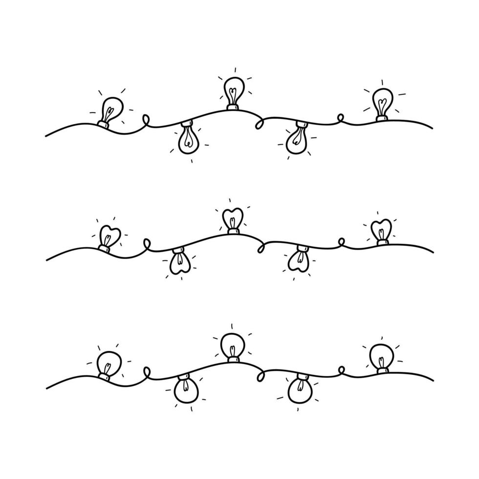 Set of Christmas lights doodle. Hand drawn vector ink Christmas