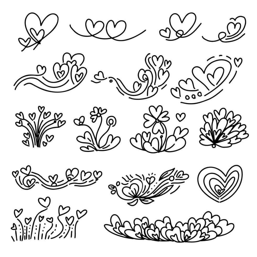 Doodle hand drawn of heart designs vector