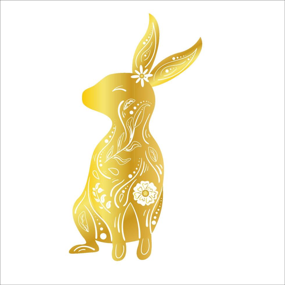 Chinese New Year Zodiac Gold Gradient Rabbit with White Floral Ornament vector