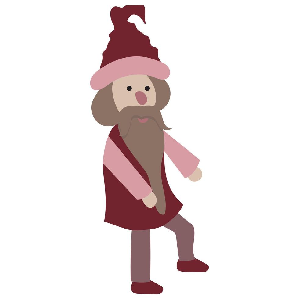 Dwarf character. Cute, funny gnome with a beard. Little man. Vector stock illustration isolated on white background.