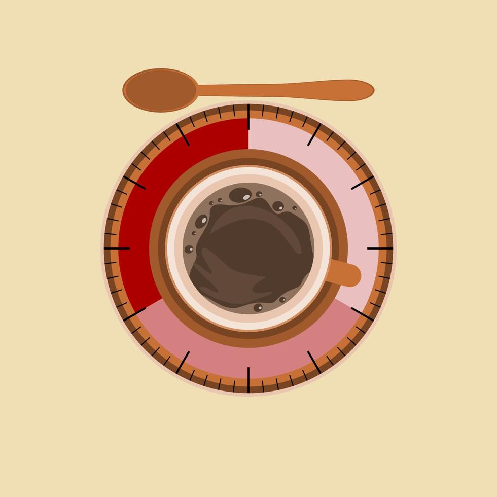 Vista superior editable de una taza de café con ilustración de vector de cuchara y platillo como cronómetro para elemento adicional de café o proyecto de diseño relacionado con negocios con concepto de velocidad o tiempo