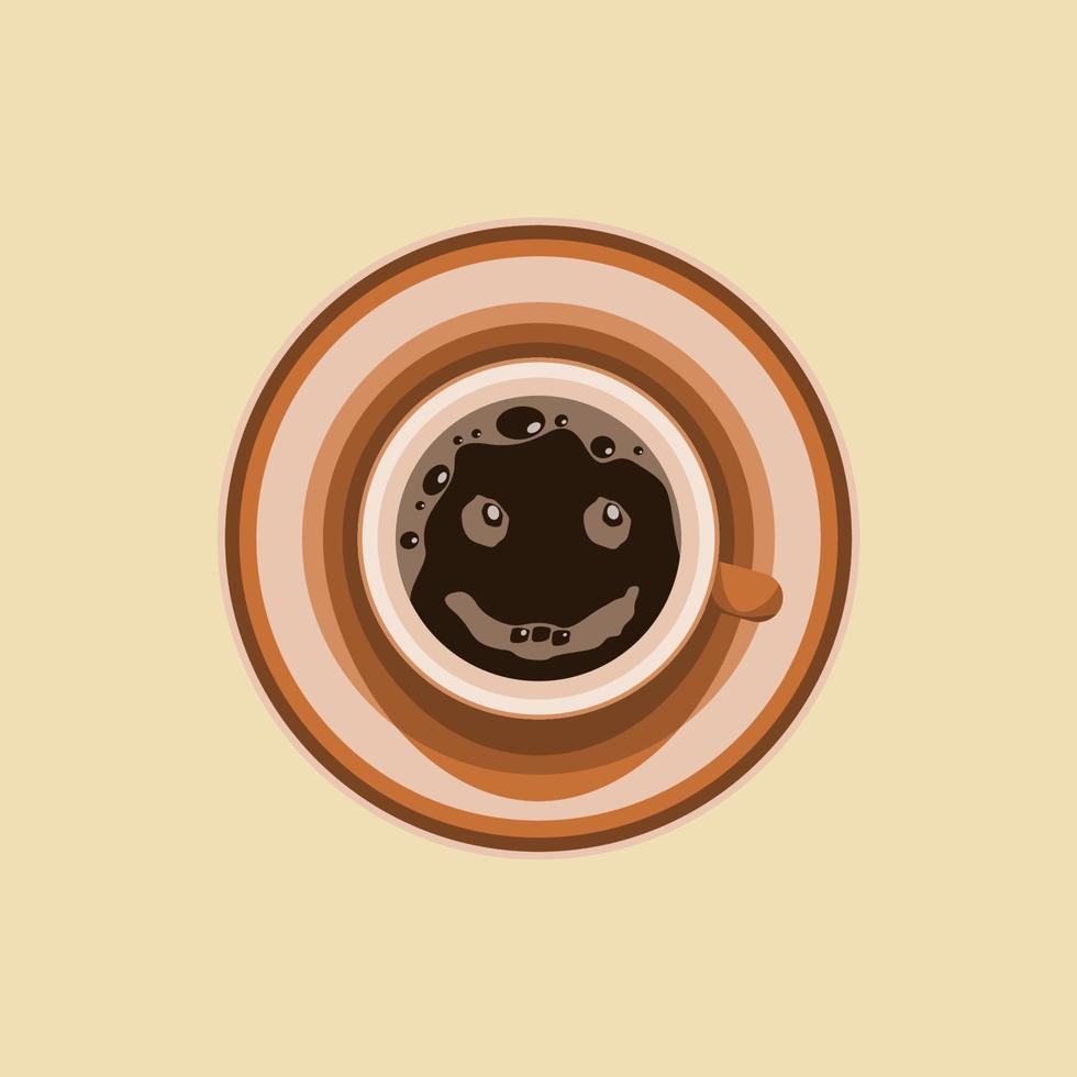 Editable Top View a Cup of Coffee Vector Illustration as Happy Emoticon for Additional Element of Cafe or Business Related Design Project With Expression Concept