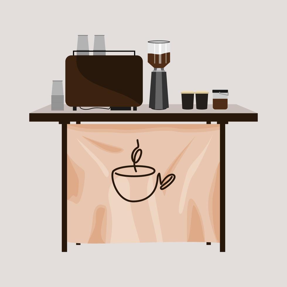 ilustración de vector de carrito de café simple editable con logotipo en su banner y equipo de preparación para el concepto relacionado con el café