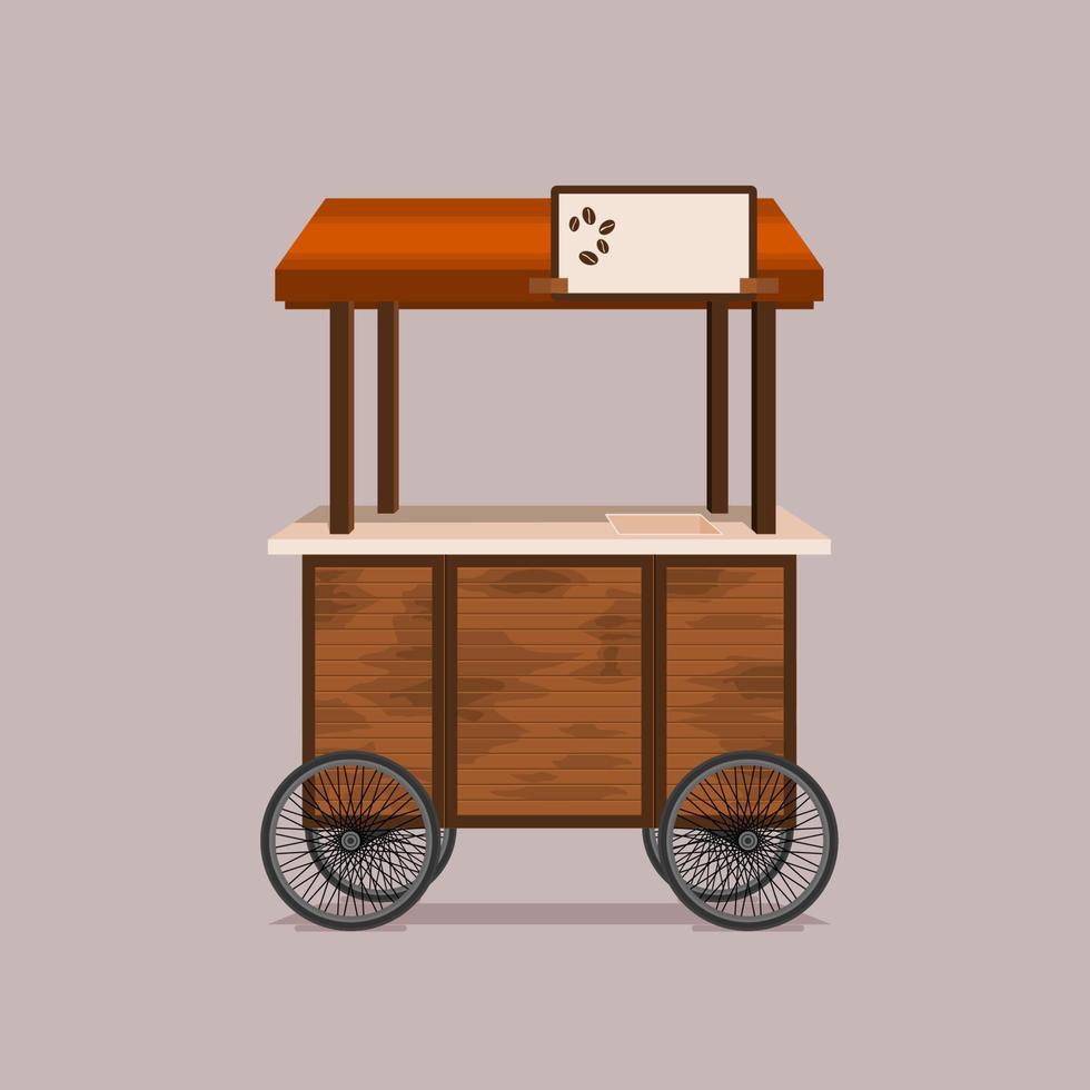 Ilustración de vector de carrito de café móvil de madera de calle detallada editable con letrero para concepto relacionado con café