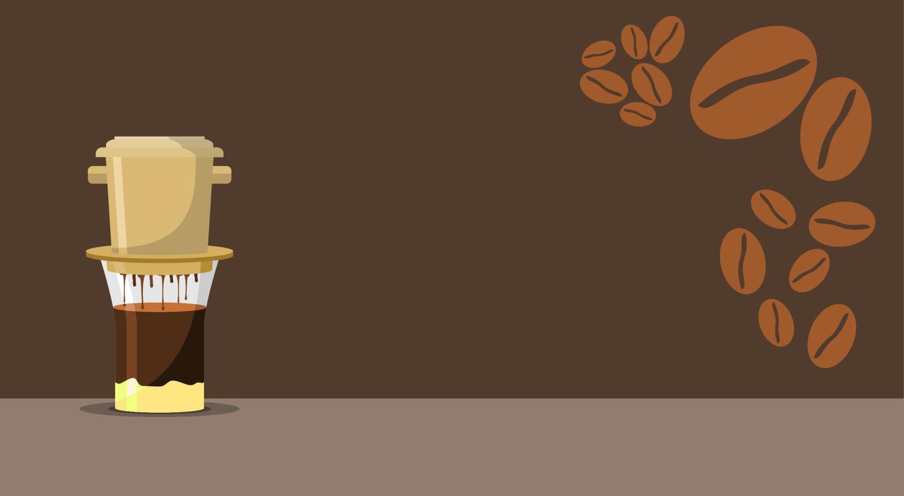 ilustración de vector de preparación de café por goteo vietnamita editable y frijoles tostados para la plantilla de fondo de texto de café con diseño relacionado con la cultura y la tradición vietnamita