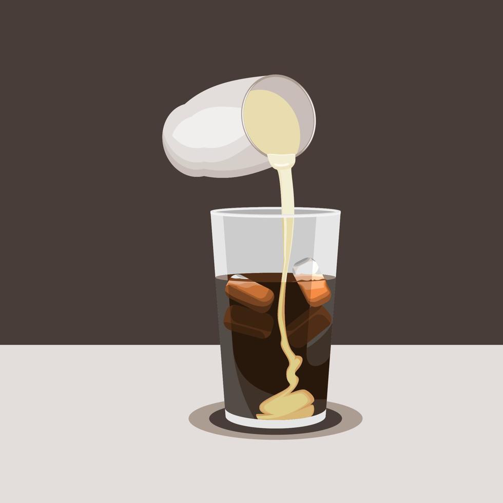 Editable Vector Illustration of Pouring Condensed Milk Into Vietnamese Iced Coffee for Artwork Element of Cafe Related Design