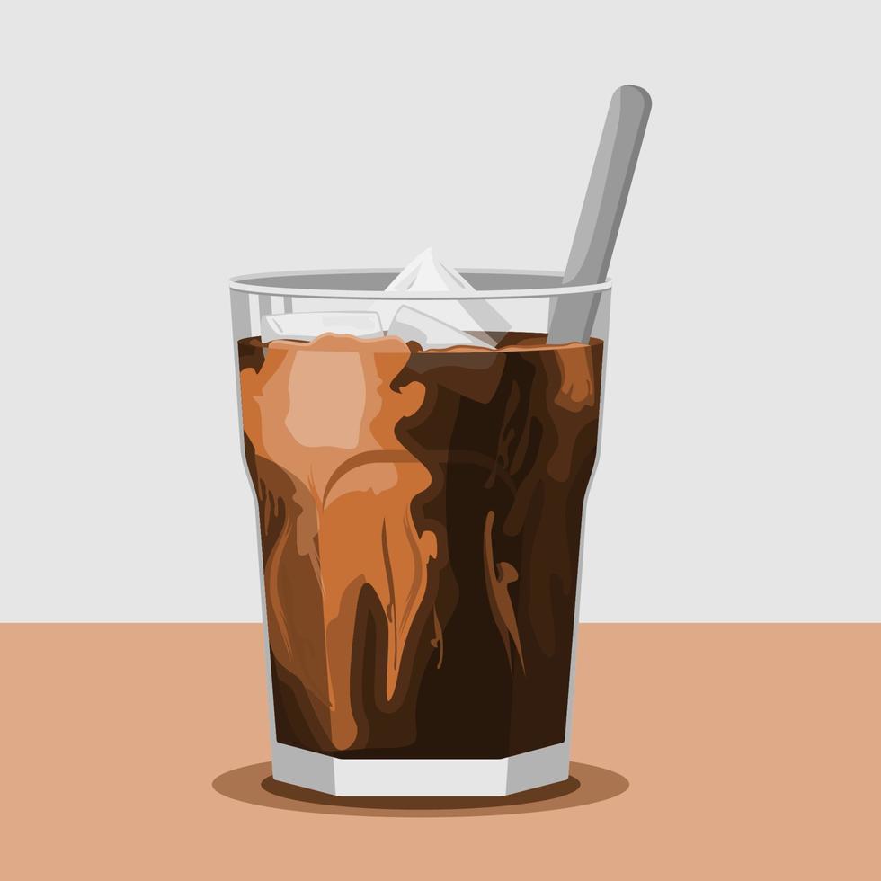 Editable Iced Coffee MIlk With Spoon on Table Vector Illustration for Artwork Element of Cafe Related Design