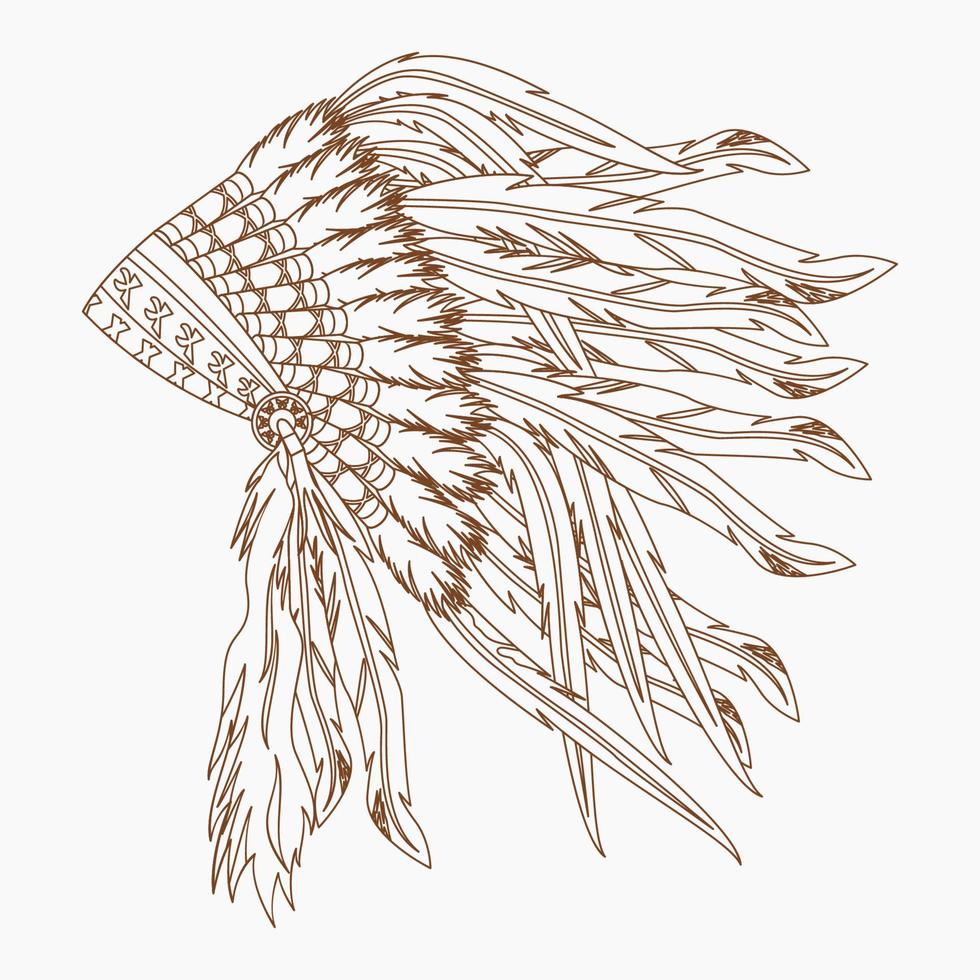 Editable Isolated Side View Native American Headdress Vector Illustration in Outline Style for Traditional Culture and History Related Design