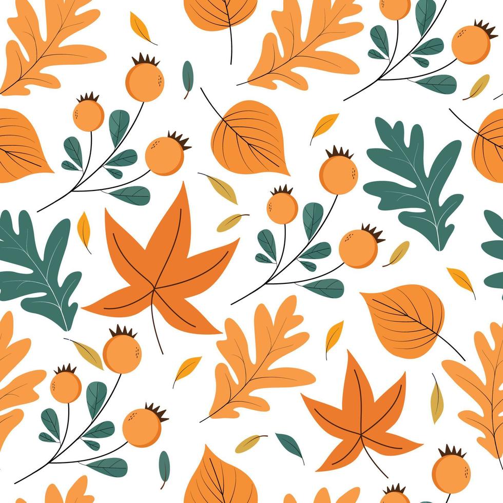 Fall pattern with autumn seasonal leaves vector