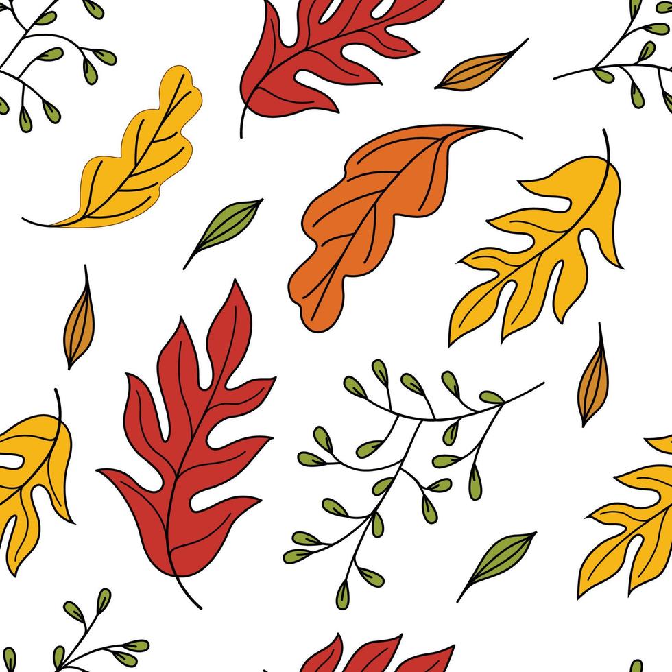 Fall pattern with autumn seasonal leaves vector