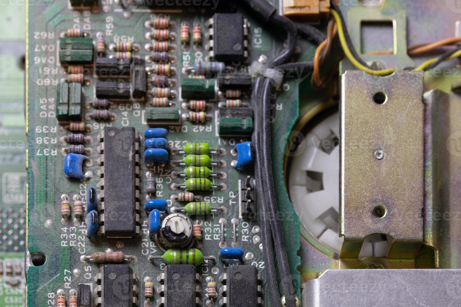 dark background of old electromechanic closeup with dust and sel photo