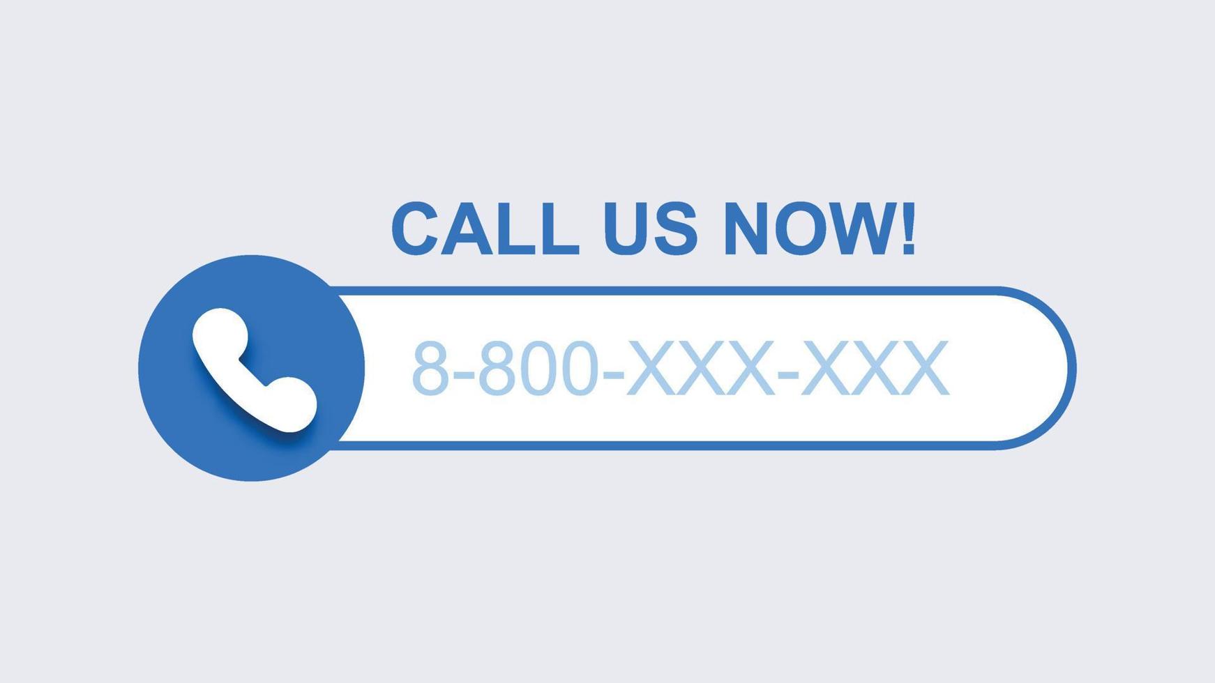 Phone call us now template. Blue mobile call with subscriber number modern digital user connection smartphone graphical interface with conversation recording and blocking unwanted vector person.