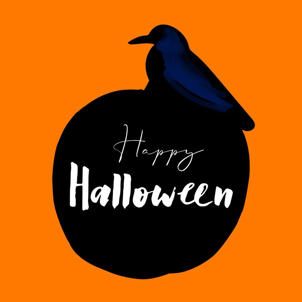 Happy Halloween illustration with black crow on orange background vector