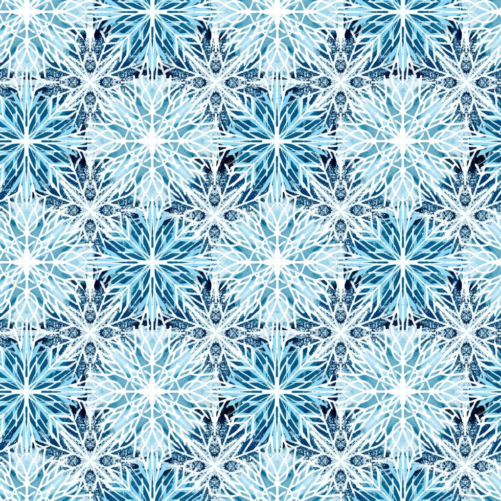 Seamless pattern with stylized textural Snowflakes illustration in blue vector