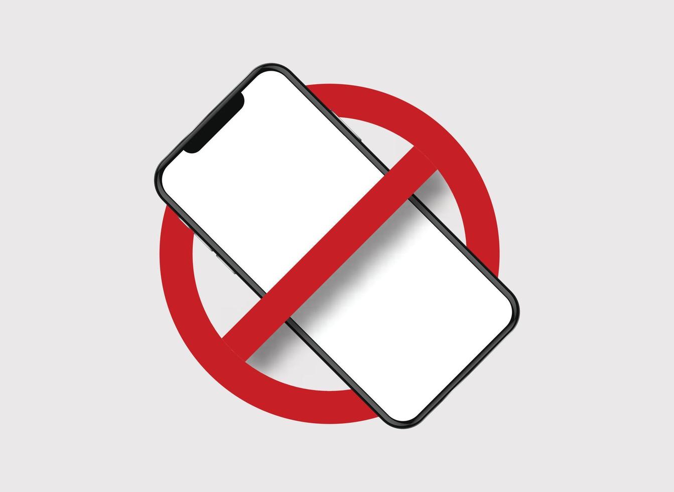 teléfono móvil prohibido. el teléfono inteligente en círculo tachado con la prohibición de la línea roja usa la regla de dispositivos electrónicos que advierte sobre la restricción de llamadas y el área segura del vector de comunicación web del ruido en línea.