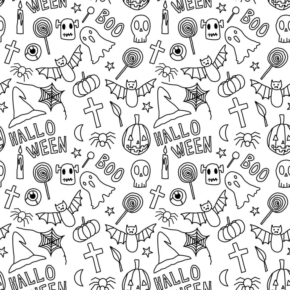 Halloween wrapping paper pattern. Seamless pattern with Halloween. Hand drawn lines. vector