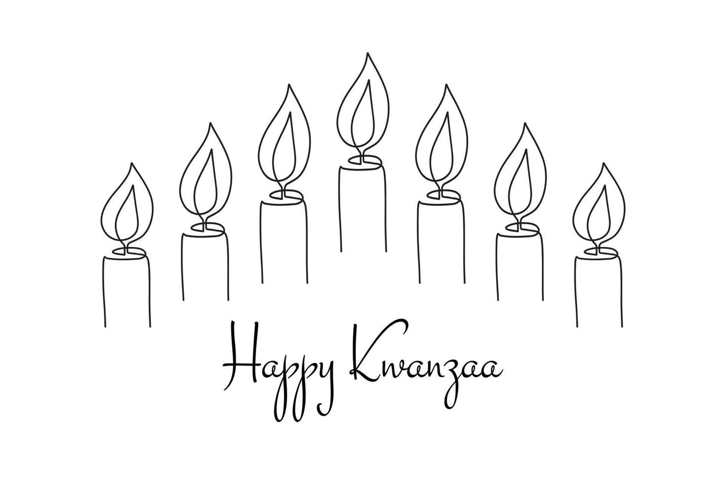 Happy Kwanzaa minimialist cute greeting card with seven candles in contour hand drawn line style. Vector burning candles for Kwanza traditional African American ethnic heritage festival holiday