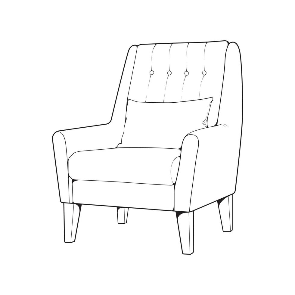 Sofa or couch line art illustrator. Outline furniture for living room. Vector illustration.