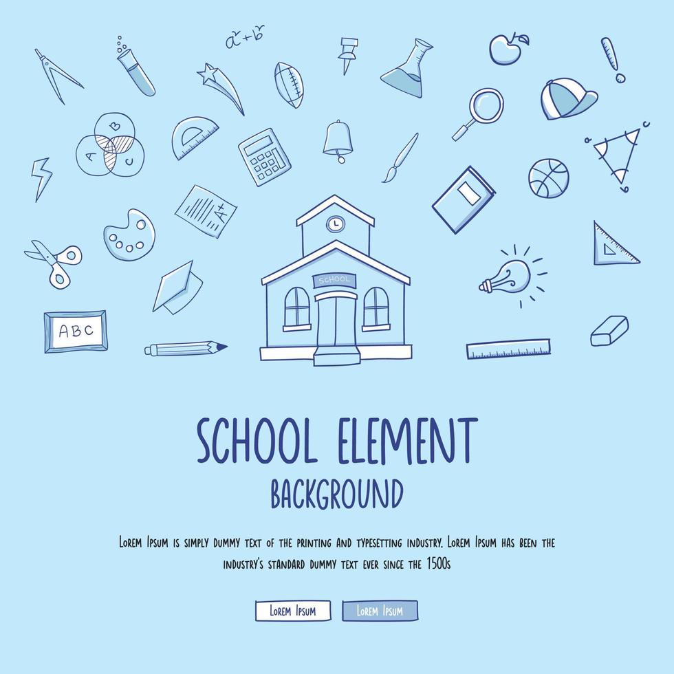 Hand drawn school element background with school supplies and creative elements. Vector illustration. Back to school doodle.