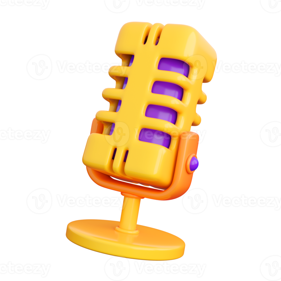 3d retro microphone. Broadcasts, interviews, recording, podcast studio or karaoke concept. High quality isolated 3d render png