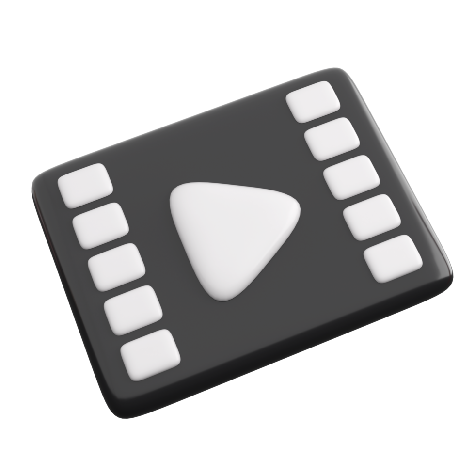 3d play video icon with cinema frame. Playing, streaming video, social media  or multimedia concept. High quality isolated 3d render png