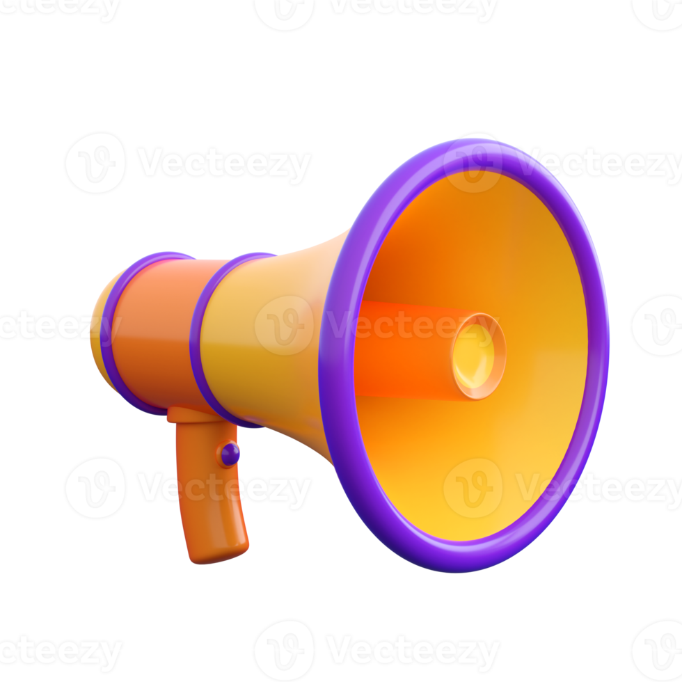 3d megaphone or loudspeaker. Marketing, promotion, announcement or advertising concept. High quality isolated 3d render png