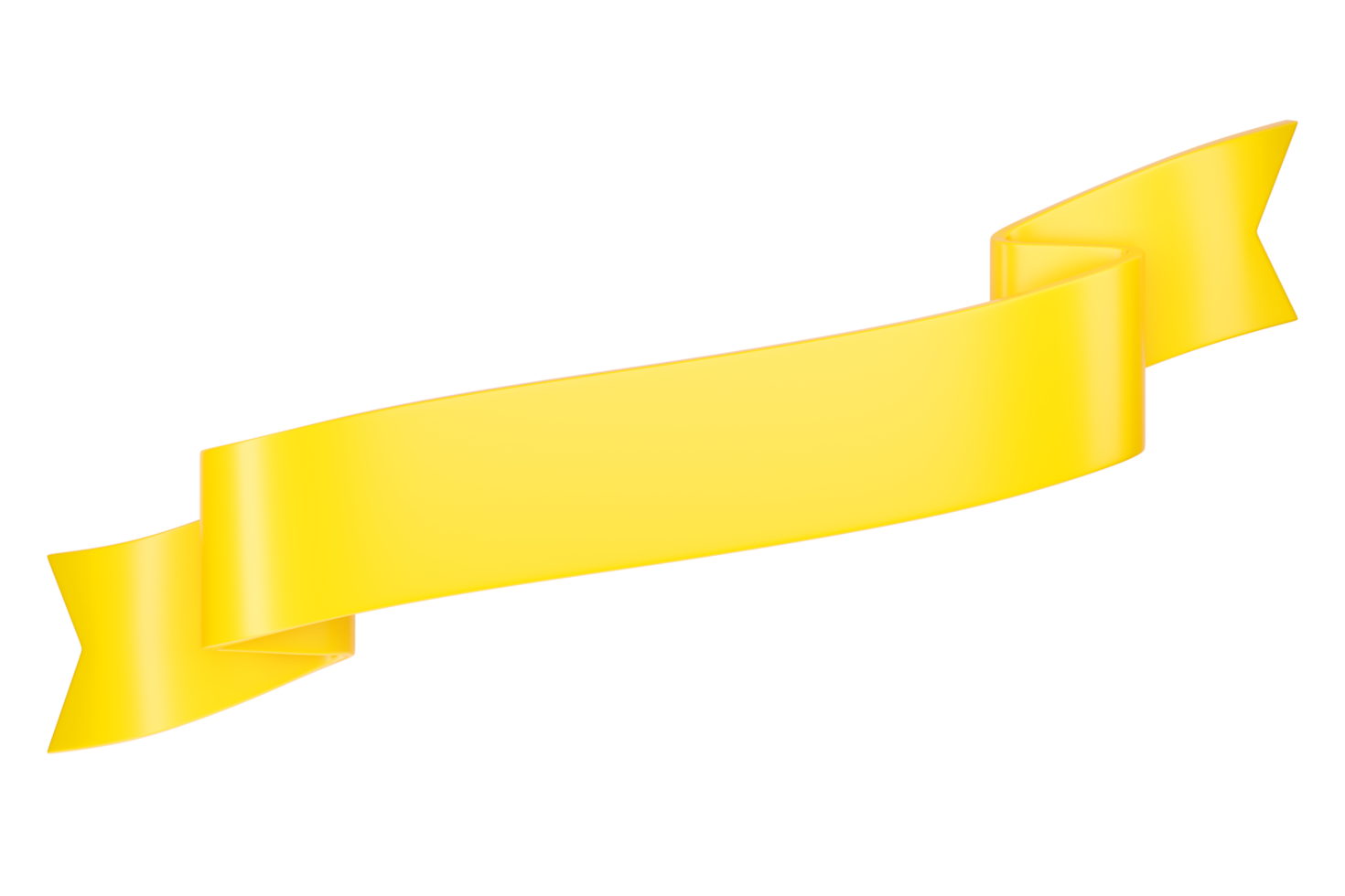 3d label ribbon. Glossy yellow blank plastic banner for advertisment, promo and decoration elements. High quality isolated render png