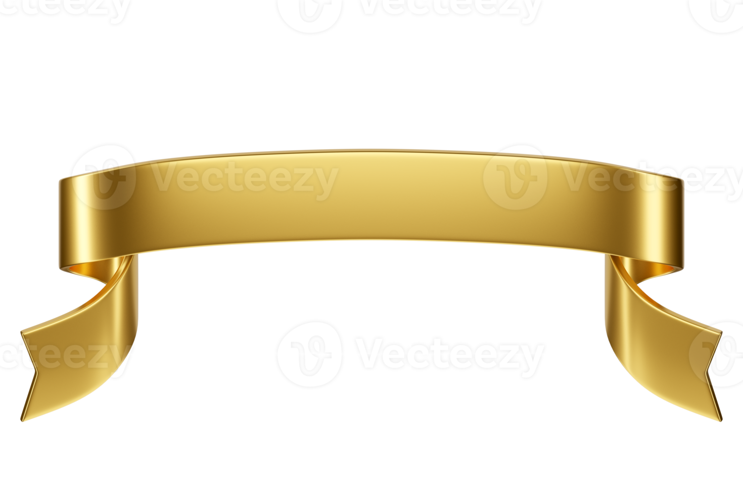 3d label ribbon. Glossy gold blank plastic banner for advertisment, promo and decoration elements. High quality isolated render png