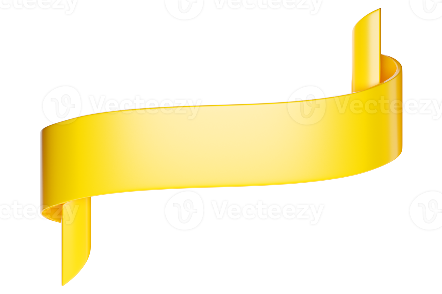 3d label ribbon. Glossy yellow blank plastic banner for advertisment, promo and decoration elements. High quality isolated render png