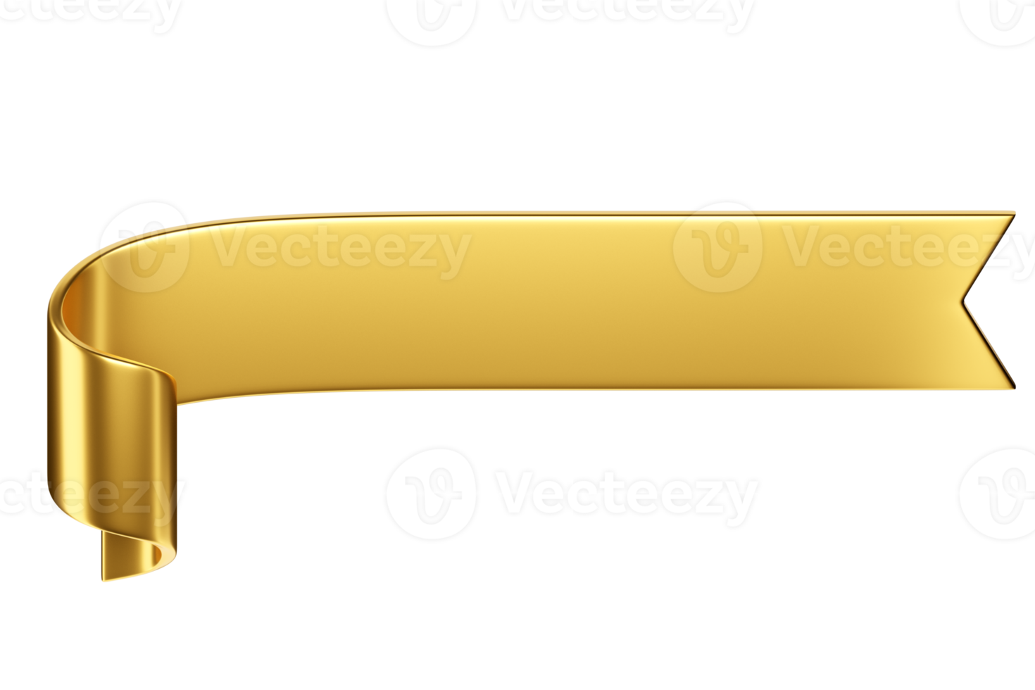 3d label ribbon. Glossy gold blank plastic banner for advertisment, promo and decoration elements. High quality isolated render png