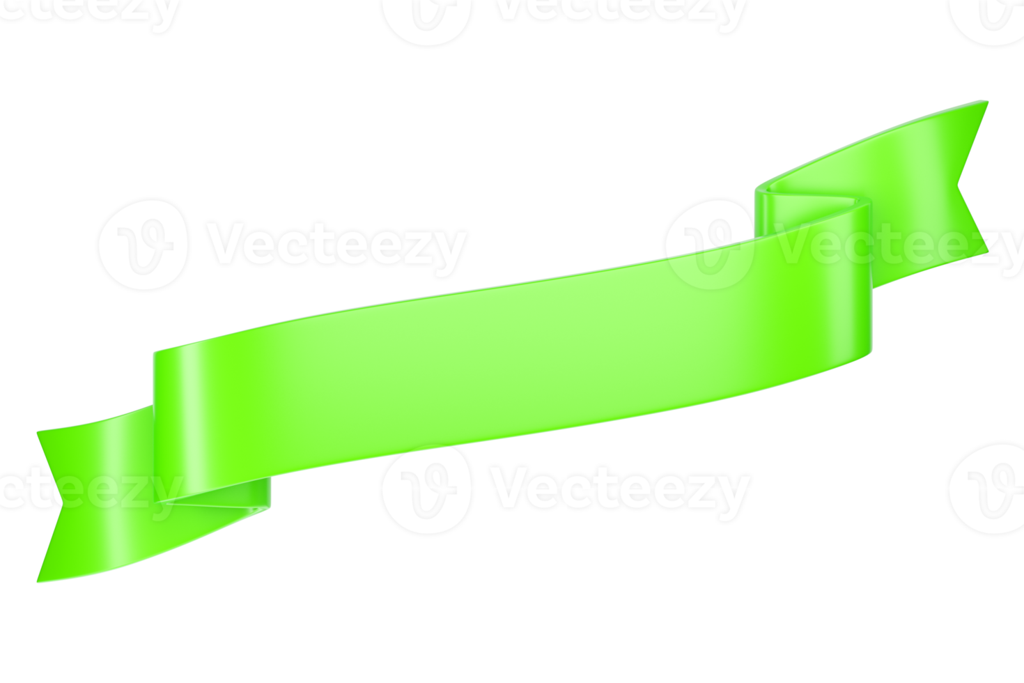 3d label ribbon. Glossy green blank plastic banner for advertisment, promo and decoration elements. High quality isolated render png