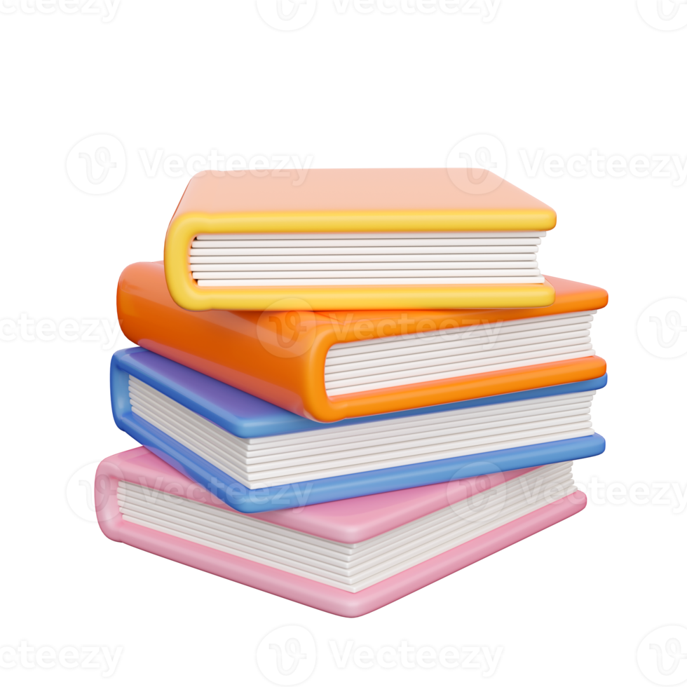 3d books stack. Education, learning, studying and information concept. Realistic 3d high quality render. Isolated png