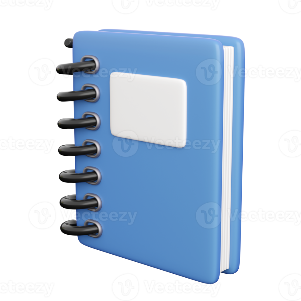 3d blue notebook on spiral. High quality isolated render png