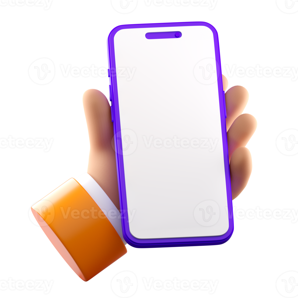 3d smartphone mockup with empty white screen. Phone front view template. Communication template. High quality isolated render png